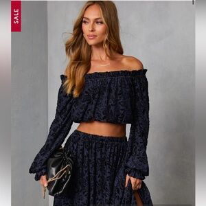 Vici Navy Off-Shoulder Crop Top